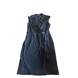 Elegant Black Sleeveless Midi Dress with Ruffle Detail -‎ Versatile Style